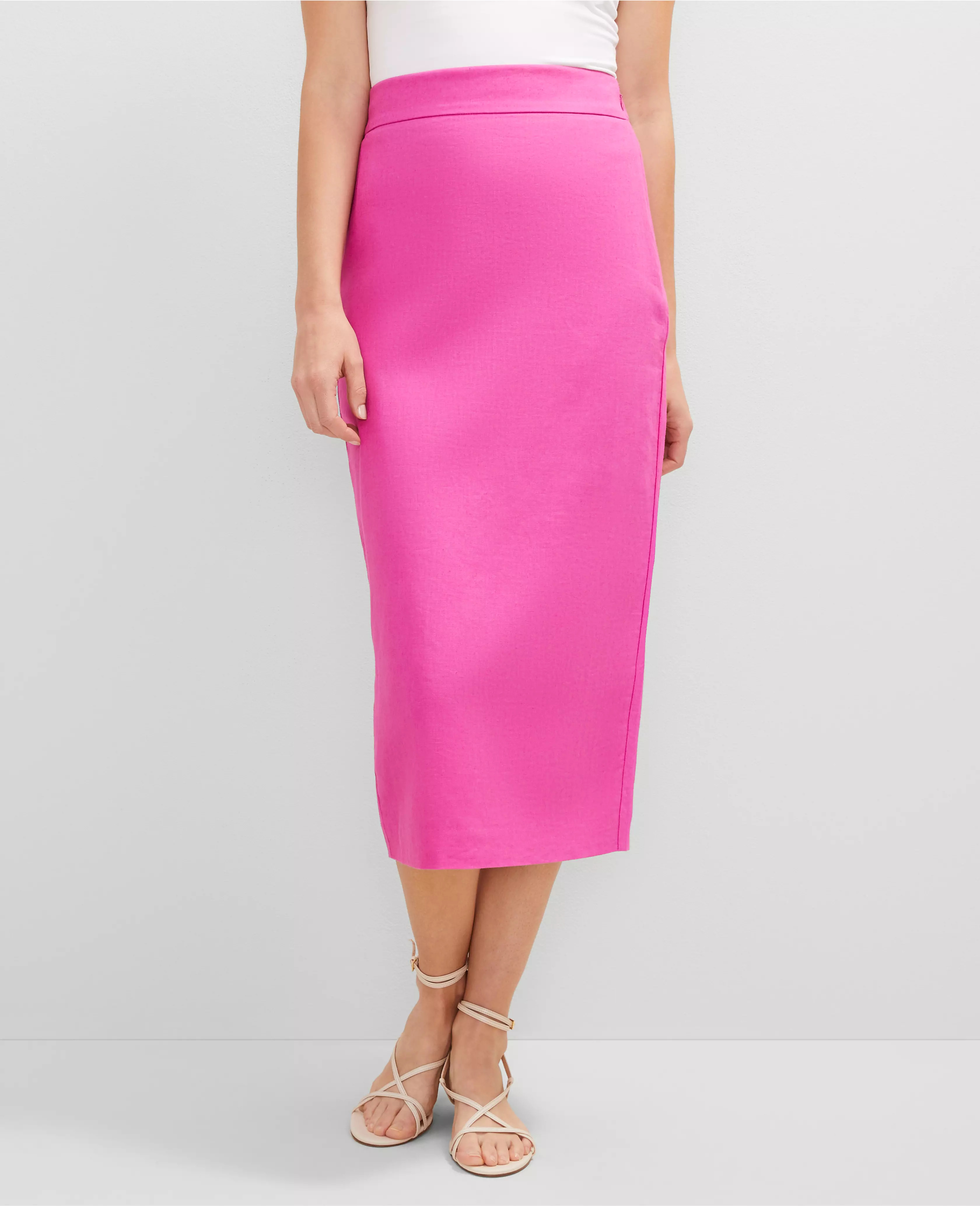 Linen Blend Clean Midi Skirt | Ann Taylor
