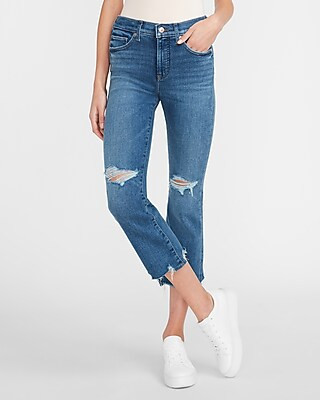 Mid Rise Ripped Cropped Flare Jeans | Express