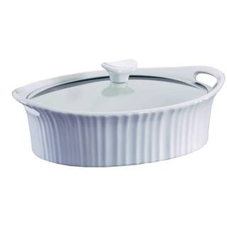 French White 2.5-Qt Oval Ceramic Casserole Dish with Glass Cover | The Home Depot