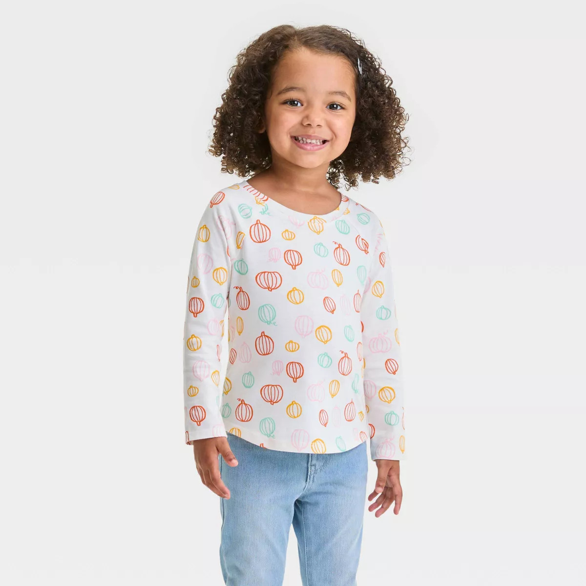Toddler Girls' Pumpkin Long Sleeve T-Shirt - Cat & Jack™ Cream | Target