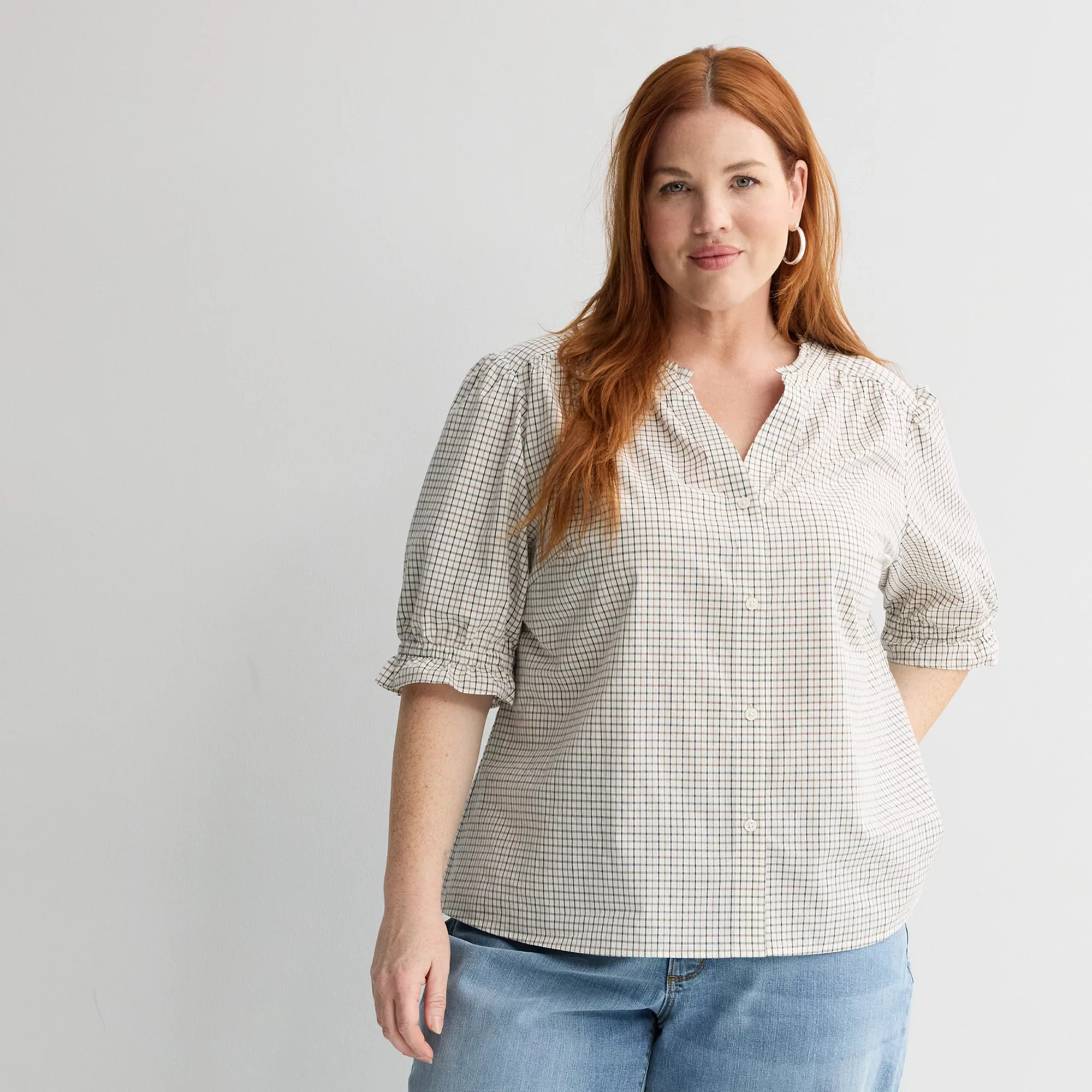 Plus Size Sonoma Goods For Life\u00ae Puff Sleeve Button Front Top | Kohl's