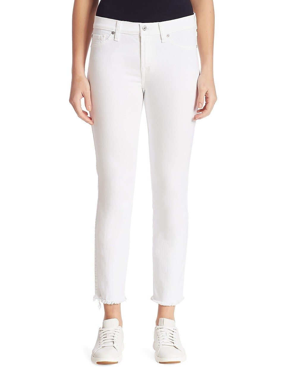7 For All Mankind Women's Roxanne Mid-Rise Frayed Cigarette Jeans - White Fashion - Size Denim: 27 | Saks Fifth Avenue