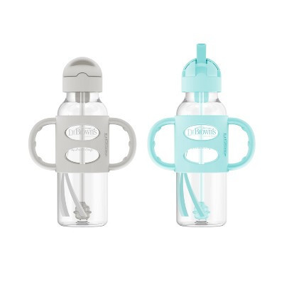 Dr. Brown's 8oz Milestones Narrow Sippy Straw Bottle with Silicone Handles - 2pk - 6m+ - Green & Gray | Target