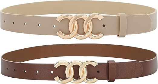 Earnda 2 Pack Women Belts for Jeans Dresses Fashion Gold Buckle Ladies Waist Belt Faux Leather Si... | Amazon (US)