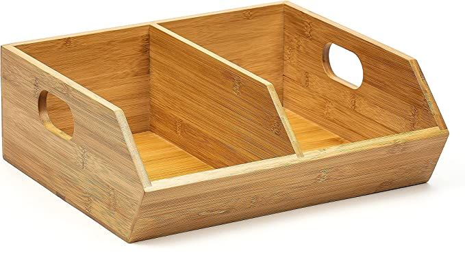 Merlin's Market Space-Saving Bamboo Organizer Bin - Polished 14'' Aesthetic Wood Basket with Ergo... | Amazon (US)