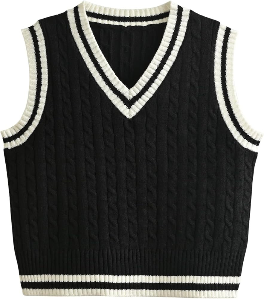 Hyipels Women's Sweater Vest,Y2K Sleeveless Pattern Preppy Style Knitted Crop Tank Top for Girl | Amazon (US)