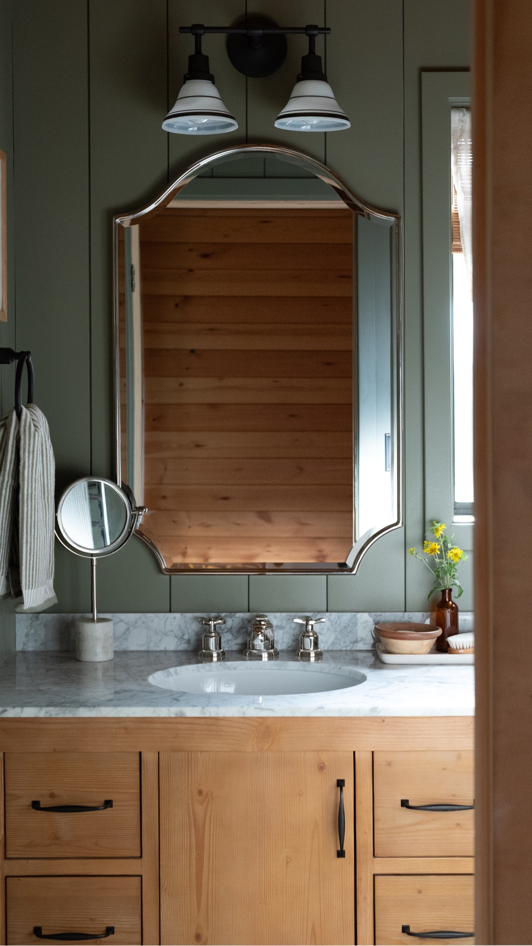 The main cabin bath reveal is live! The polished nickel plumbing fixtures and custom lighting from @Rejuvenation was the perfect upgrade. If you're planning a bathroom remodel, are saving ideas for upgrading a small bathroom renovation, or are looking for timeless bathroom design inspiration… I hope this reveal gives you a few ideas! You can catch the complete tour on the blog today. 

#ad #rejuvenationpartner #projectcollective #bathroomremodel #beforeandafter

#LTKHome