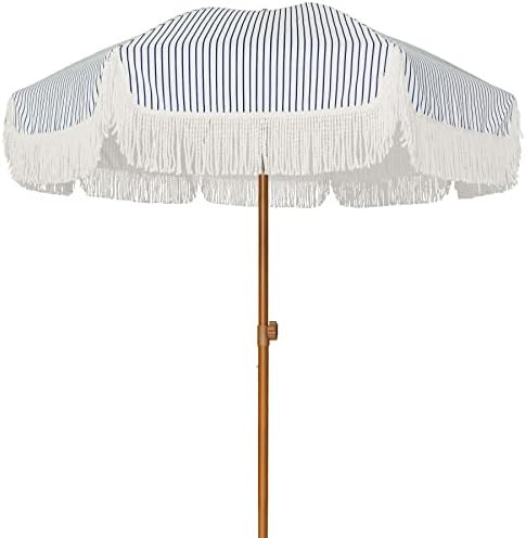 AMMSUN 7ft Patio Umbrella with Fringe Outdoor Tassel Umbrella UPF50+ Premium Steel Pole and Ribs ... | Amazon (US)