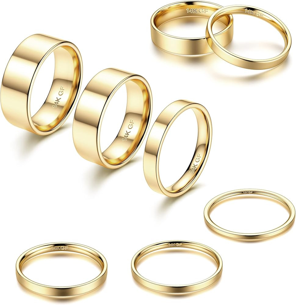 ADRAMATA 1-8mm 14K Gold Filled Rings Stacking Rings for Women Stackable Rings Thin Band Rings Pla... | Amazon (US)