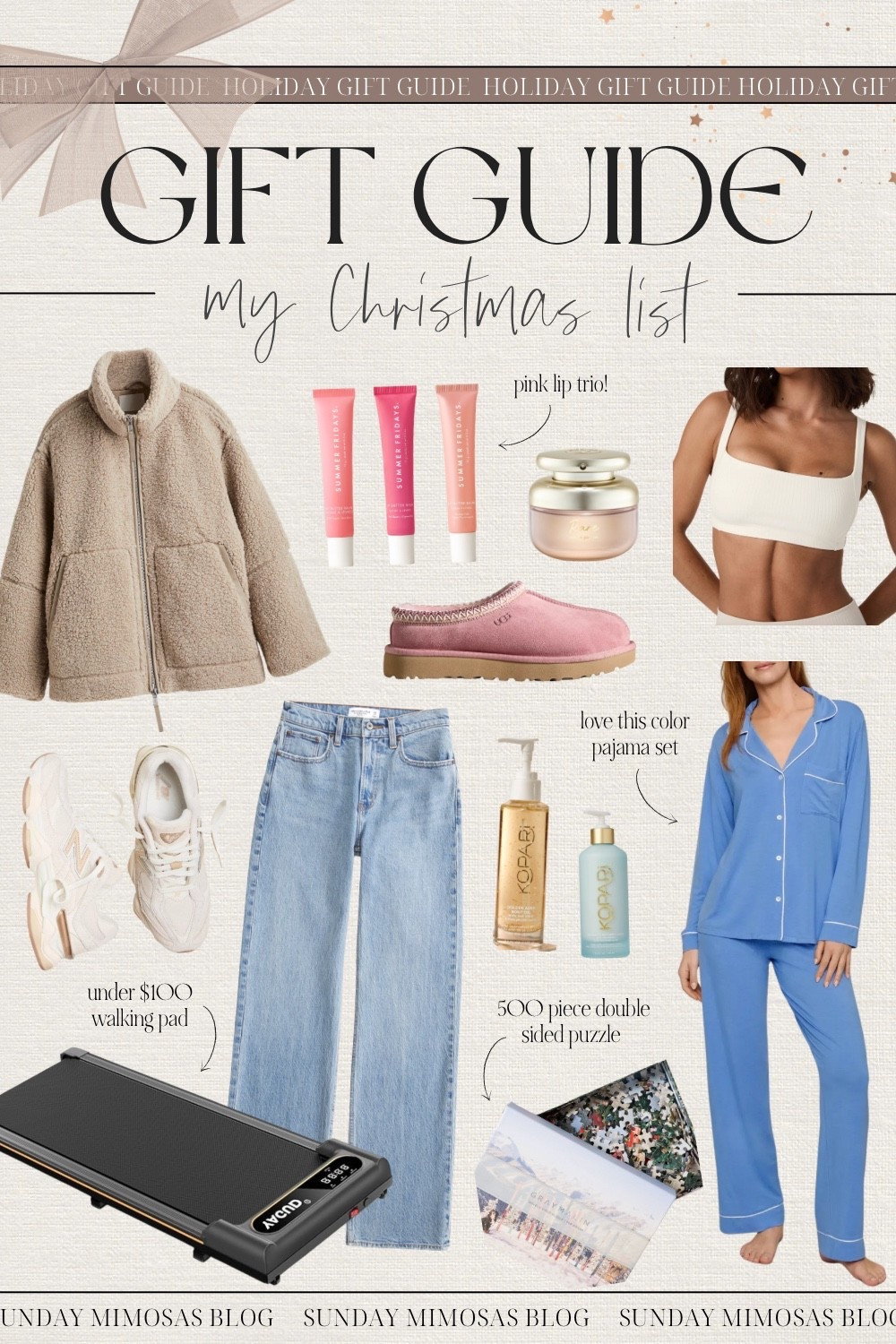 Christmas Gift Ideas for Her 🎁✨ Here’s my personal Christmas Wishlist for anyone who needs help thinking of ideas on what to add to your Christmas list ☺️

Including a fuzzy zip up jacket, the Summer Fridays lip balm set, Old Navy Christmas pajamas, Abercrombie jeans, New Balance sneakers, a walking pad, pink UGG slippers, the Rare Beauty perfume, Kopari skincare and more!

Linking more Christmas gift ideas for women and gifts for her below! 

All of our 2025 Christmas Gift Guides (with more details on the products) are on sundaymimosasblog.com 🎁

#LTKSaleAlert #LTKGiftGuide #LTKStyleTip