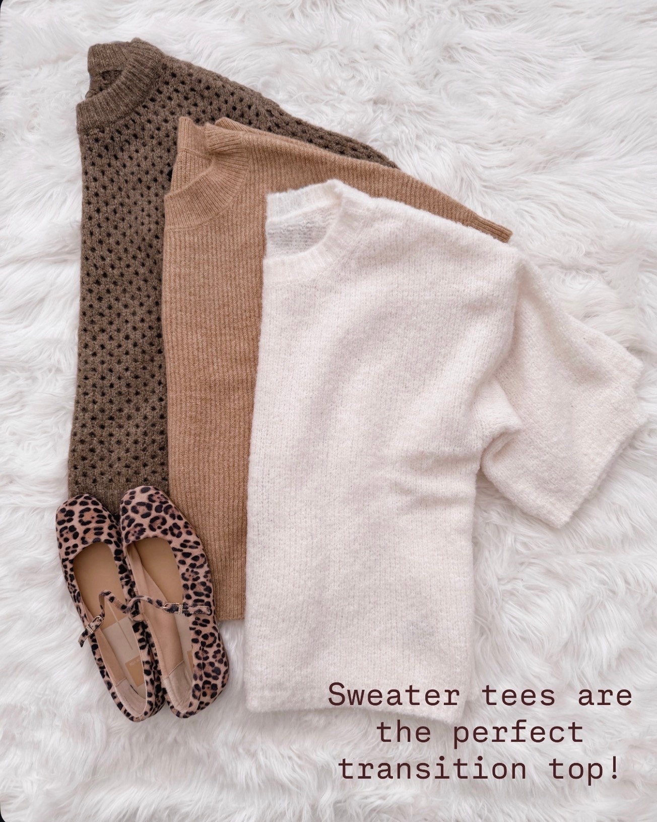 These sweater tees are my go-to when it’s not quite cold but not fully warm either. Easy with jeans, trousers, or layered under a jacket, and I love these neutral tones paired with leopard flats.

spring sweater tee, transition outfits women, short sleeve knit top, neutral outfit ideas, brown sweater top, cream sweater tee, leopard flats outfit, casual chic spring style

#LTKOver40 #LTKWorkwear #LTKSeasonal