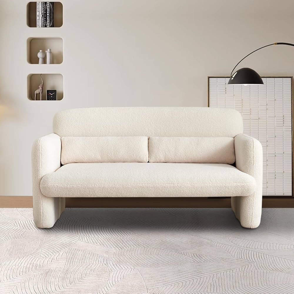 59.06'' Loveseat, 2 Seater Sherpa Lamb Fabric Couch Comfy Upholstered Love seat Modern Leisure Lo... | Amazon (US)