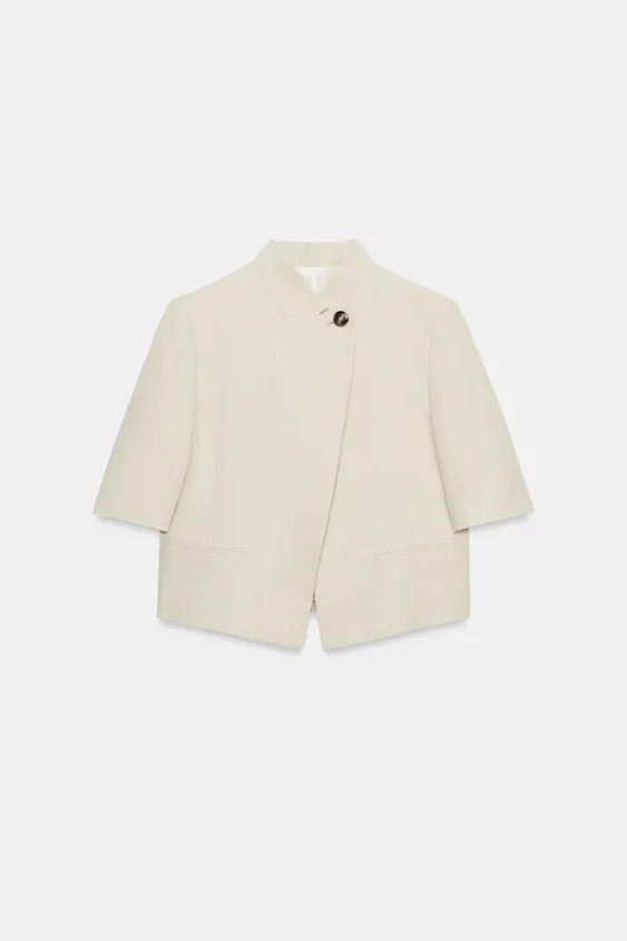LINEN BLEND SHORT SLEEVE BLAZER | Zara UK