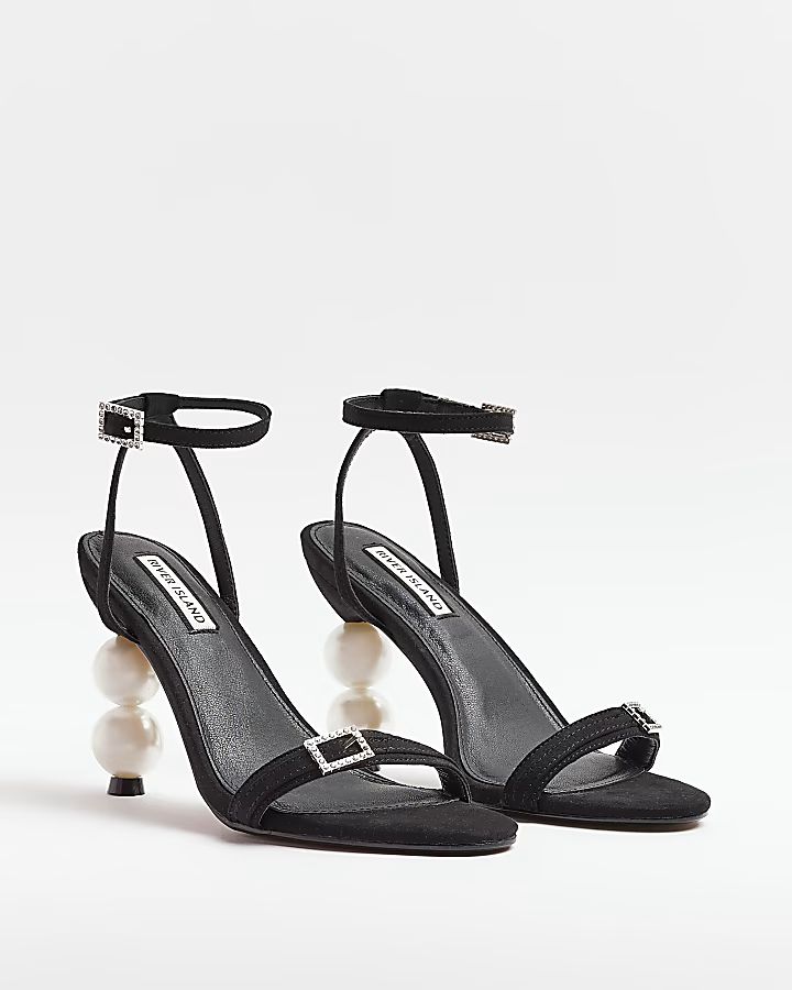 Black pearl heeled sandals | River Island (UK & IE)