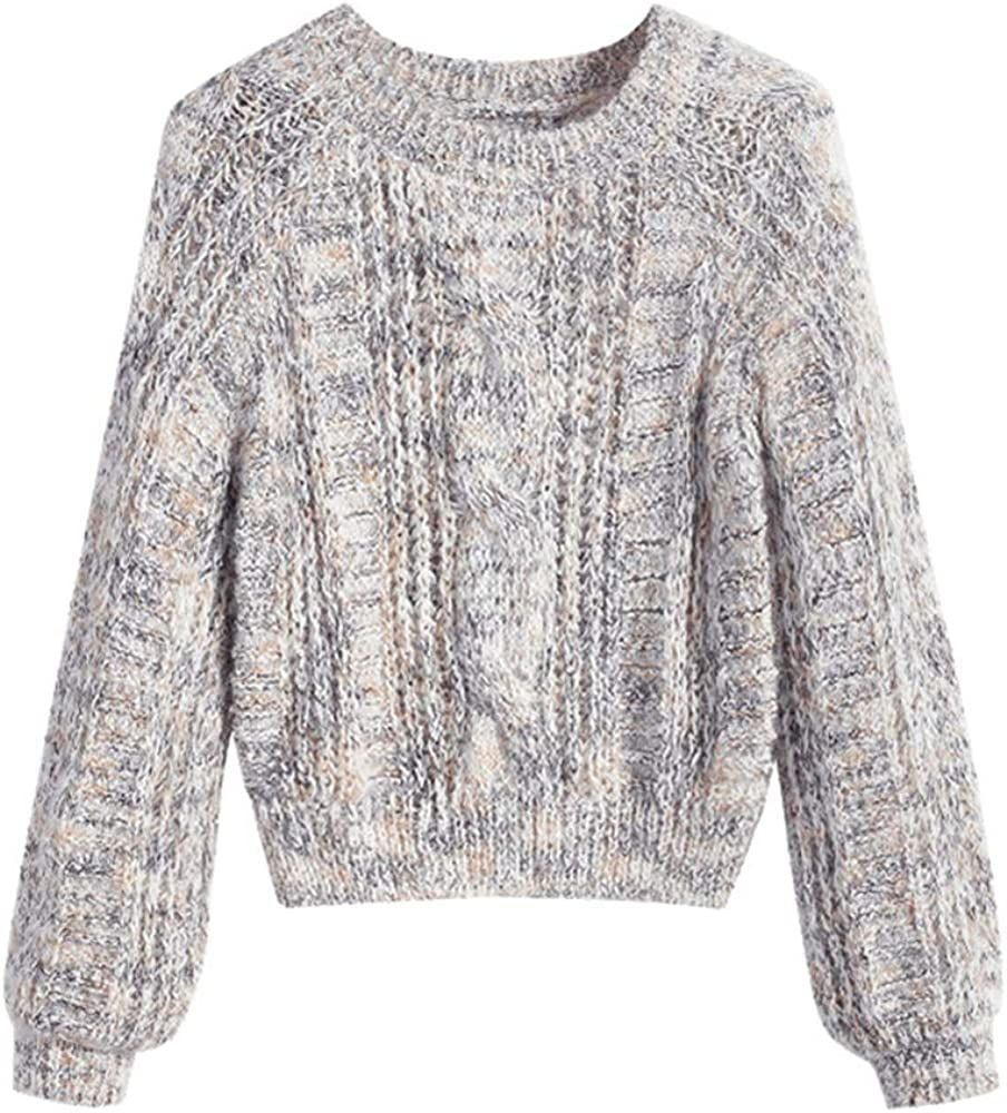 ZAFUL Women's Heathered Cable Knit Chunky Sweater Crew Neck Pullover Top | Amazon (US)