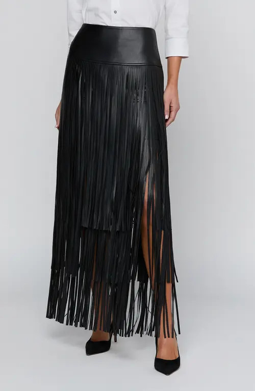 L'AGENCE Karoline Faux Leather Maxi Fringe Skirt in Black at Nordstrom, Size 14 | Nordstrom