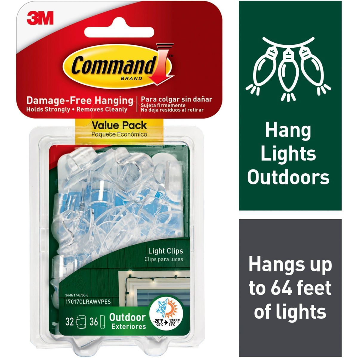 Command Outdoor Light Clips with Foam Strips Clear | Target