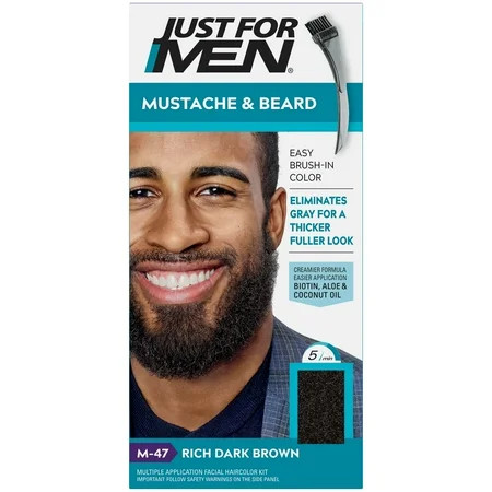 Just For Men Mustache & Beard, Beard Coloring for Gray Hair with Brush Included - Color: Rich Dark B | Walmart (US)