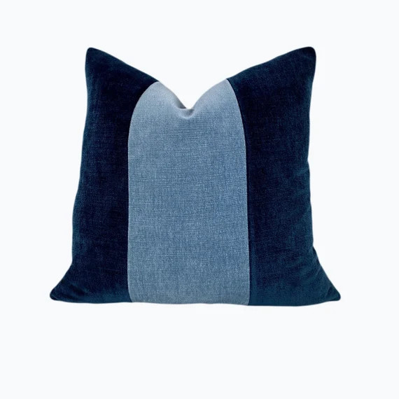 Modern Navy and Coastal Blue Pillow Cover  Modern Velvet | Etsy | Etsy (US)