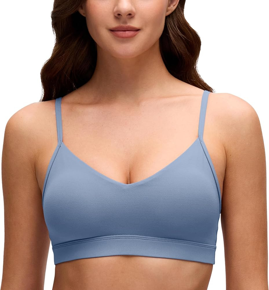 CRZ YOGA Butterluxe V-Neck Sports Bras for Women - Adjustable Thin Straps Padded Yoga Top Basic W... | Amazon (US)