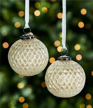 Evergreen Collection Textured Honeycomb Glass Ball Ornament, Set of 2 | Dillard's