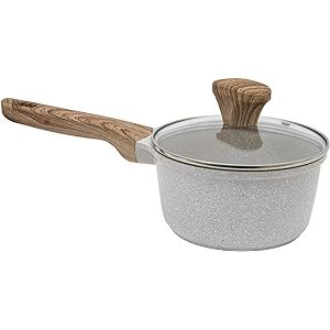 Country Kitchen Cookware Cast Aluminum Saucepan, 2 Quart, Non Stick Speckled Pan with Lid, For Ga... | Amazon (US)