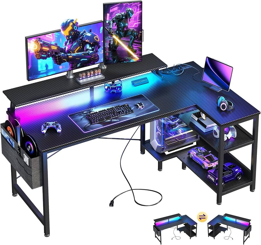 ODK 48 Inch Gaming Desk with USB Charging Ports and LED Lights, Reversible L Shaped Computer Desk... | Amazon (US)