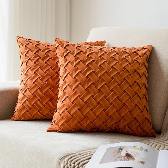 Velvet Decorative Throw Pillow Covers Set of 2, 18x18 Inch Soft Modern Weave Cushion Case, Farmho... | Amazon (US)