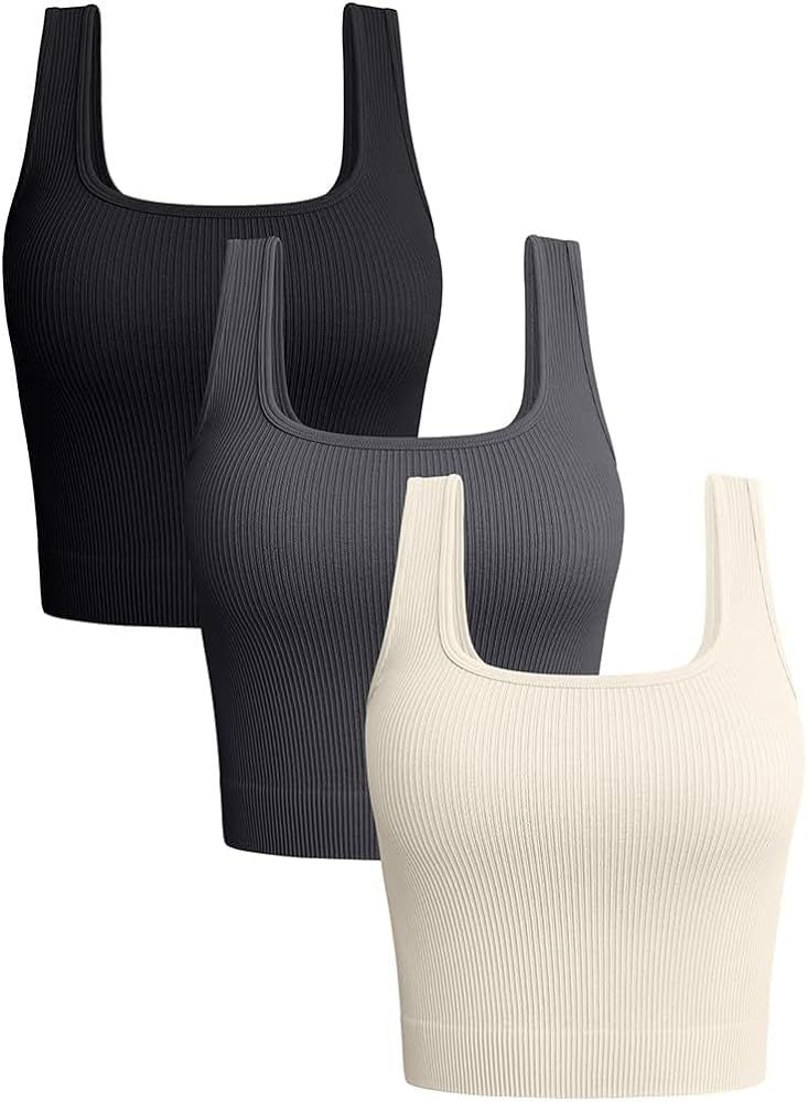 OQQ Women's 3 Piece Tank Tops Ribbed Seamless Workout Exercise Shirts Yoga Crop Tops | Amazon (US)