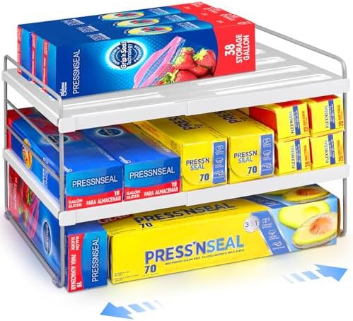 Cirhy Pantry Organizers and Storage,3 Tiers Expandable Foil and Plastic Wrap Organizer, Adjustabl... | Amazon (US)