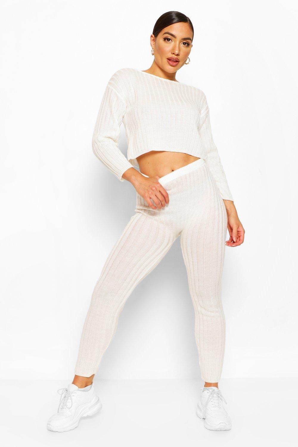 Womens Rib Knit Legging Lounge Set - White - Xl | Boohoo.com (US & CA)