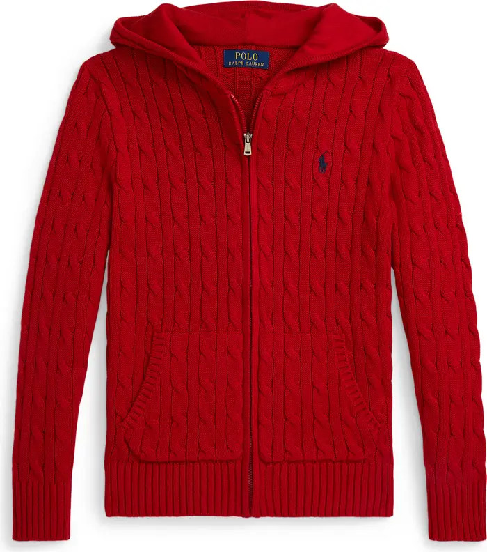Kids' Hooded Cable Stitch Zip Cardigan | Nordstrom