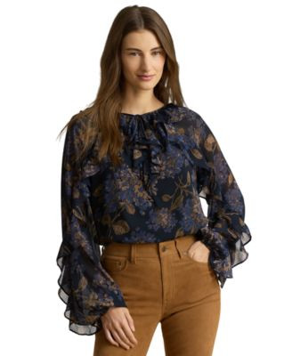 Lauren Ralph Lauren Womens Ruffle Trim Long Sleeve Blouse | Macy's