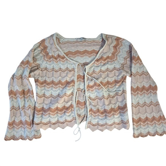 Celebrity Pink Womens XL Chevron Pointelle Knit Tie Front Bell Sleeve Cardigan | Poshmark