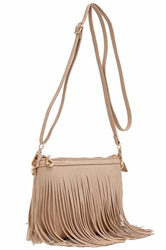 FashionPuzzle Small Fringe Crossbody Bag with Wrist Strap (Nude) | Amazon (US)
