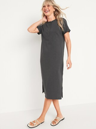 Short-Sleeve Henley T-Shirt Midi Shift Dress for Women | Old Navy (US)