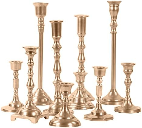 Koyal Wholesale Champagne Gold Mixed Taper Holders, Set of 10, Mismatched Candlesticks Set, Bohem... | Amazon (US)