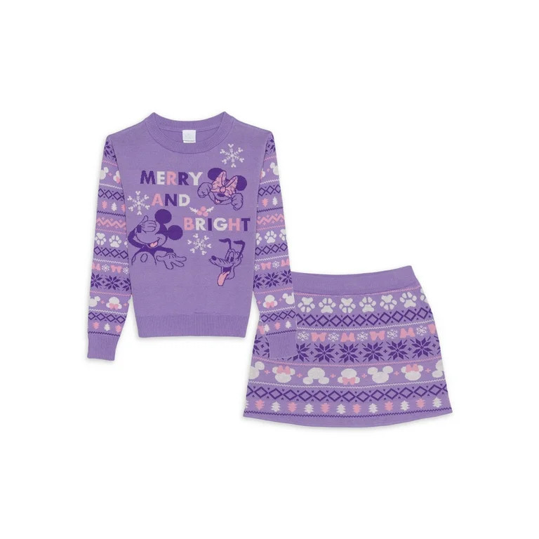 Disney 100th Mickey Mouse and Friends Long Sleeve Sweater and Skirt Set, 2 Piece Set, Sizes 4/5-1... | Walmart (US)