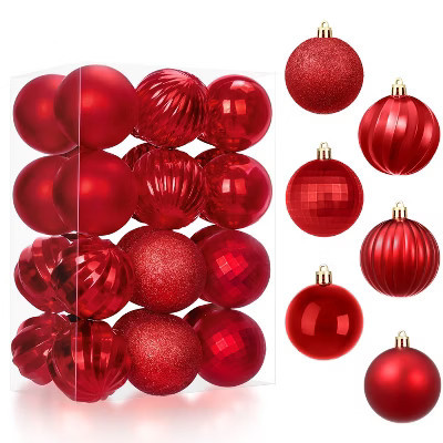 Joyfy 24ct Red Christmas Balls Ornaments Set, Christmas Tree Decorations Indoor, 2.36" Shatterproof Hanging Balls for Tree & Wreath Xmas Decor | Target