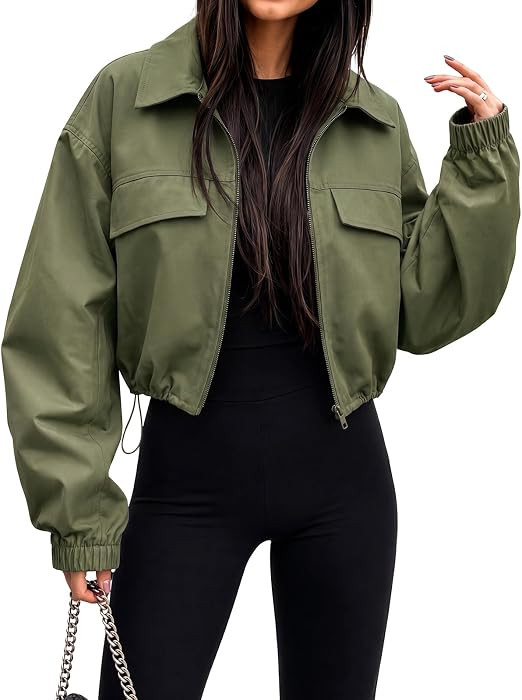 EXLURA Women Overiszed Cropped Bomber Jackets Spring Fall Short Trench Coat | Amazon (US)
