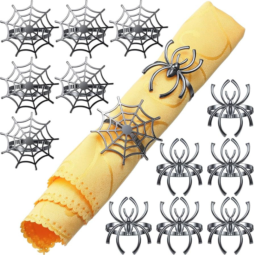 12 Pieces Spider Napkin Rings Halloween Napkin Rings Spider Web Napkin Rings Set Metal Spooky Nap... | Amazon (US)