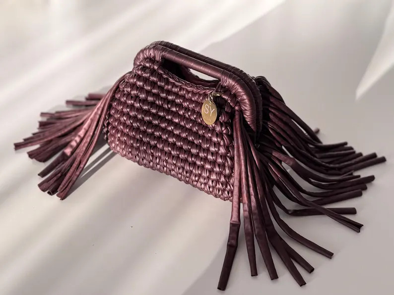 Brown Leather Fringed Top Handle Clutch Bag – Small Woven Purse - Etsy | Etsy (US)