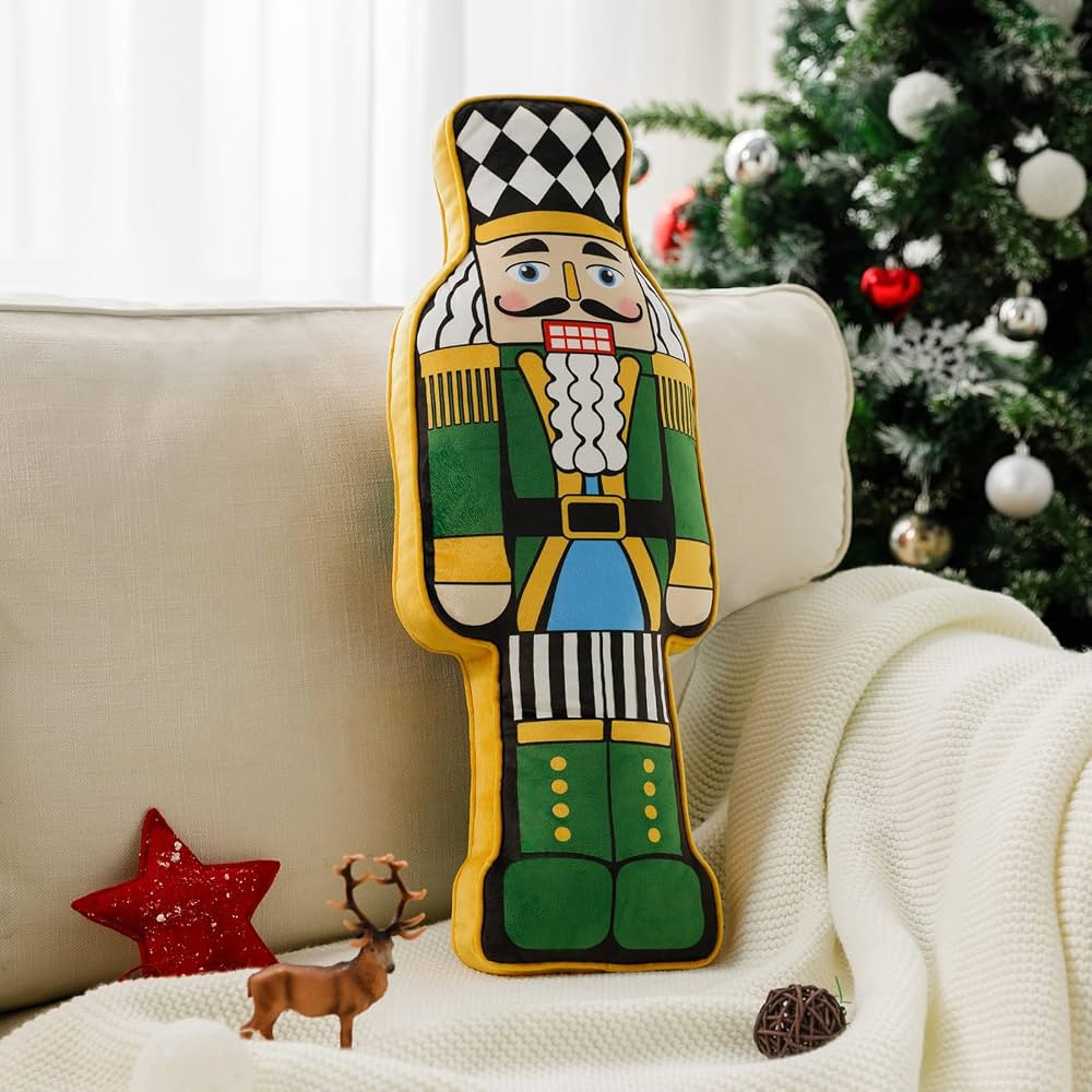 Ashler Nutcracker Christmas Throw Pillow, Nutcracker Hooked Shaped Pillow, Velvet 3D Decoration T... | Amazon (US)