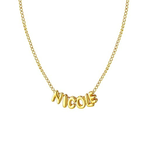 Ldurian Personalized Bubble Name Necklace, Nicole Tiny Name Plate Pendant Necklace, 14K Gold Plated Charm Cute Pre-made Jewelry for Women | Amazon (US)