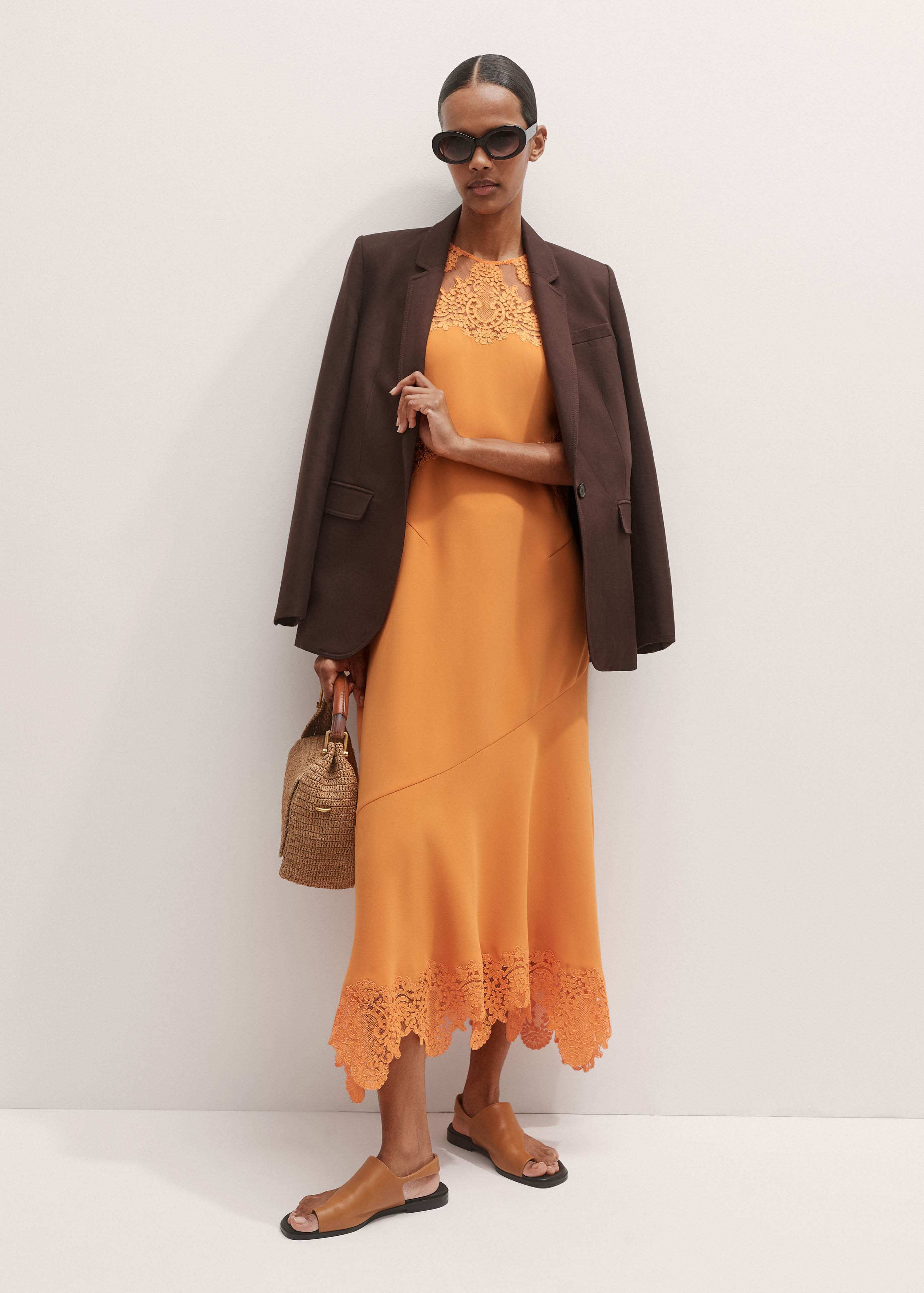 Women's Orange Lace Sleeveless Midi Dress | ME+EM | ME+EM US