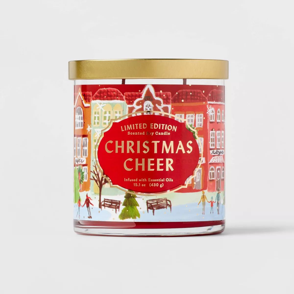 15.1oz Limited Edition Lidded Glass Jar 2-Wick Christmas Cheer with Printed Scene Label Clove Can... | Target