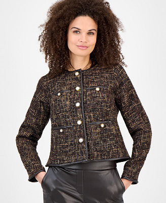 Anne Klein Women's Collarless Tweed Patch-Pocket Jacket, 0P-16 - Macy's | Macy's
