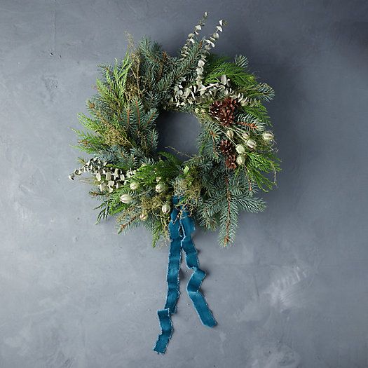Fresh Winter Frost Wreath with Ribbon | Terrain