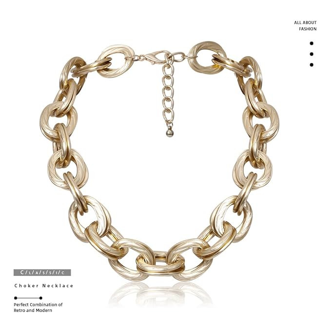 Acedre Chunky Choker Necklace Gold Cuban Link Chain Double O Link Necklaces Punk Hip-hop Jewelry ... | Amazon (US)