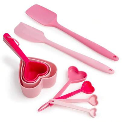A New Kitchen Trend, A Pink 10-Piece Set With Measuring Cups, Measuring Spoons And Silicone Spatulas | SHEIN